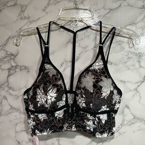 PINK Victoria’s Secret Lightly Lined Bralette Grey Black Floral Velvet Size S